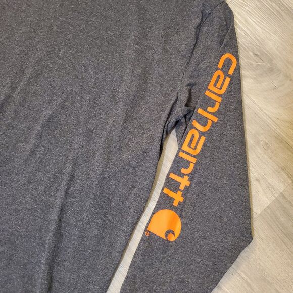 Carhartt Mens M Long Sleeve Gray With Orange Logo Sleeve Loose Fit Street Work - Picture 2 of 4